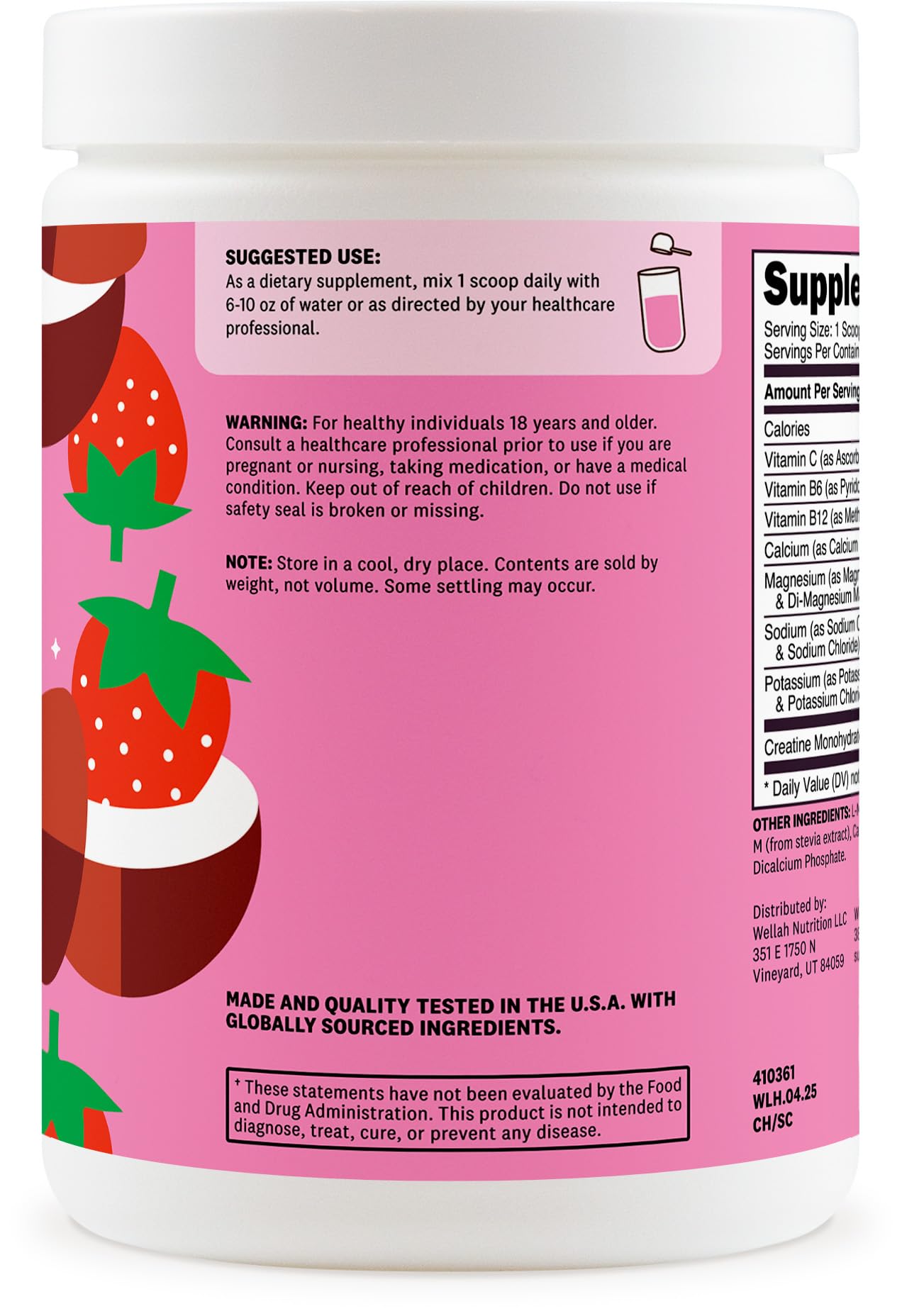 Nutrition panel showing 3g creatine monohydrate and electrolytes