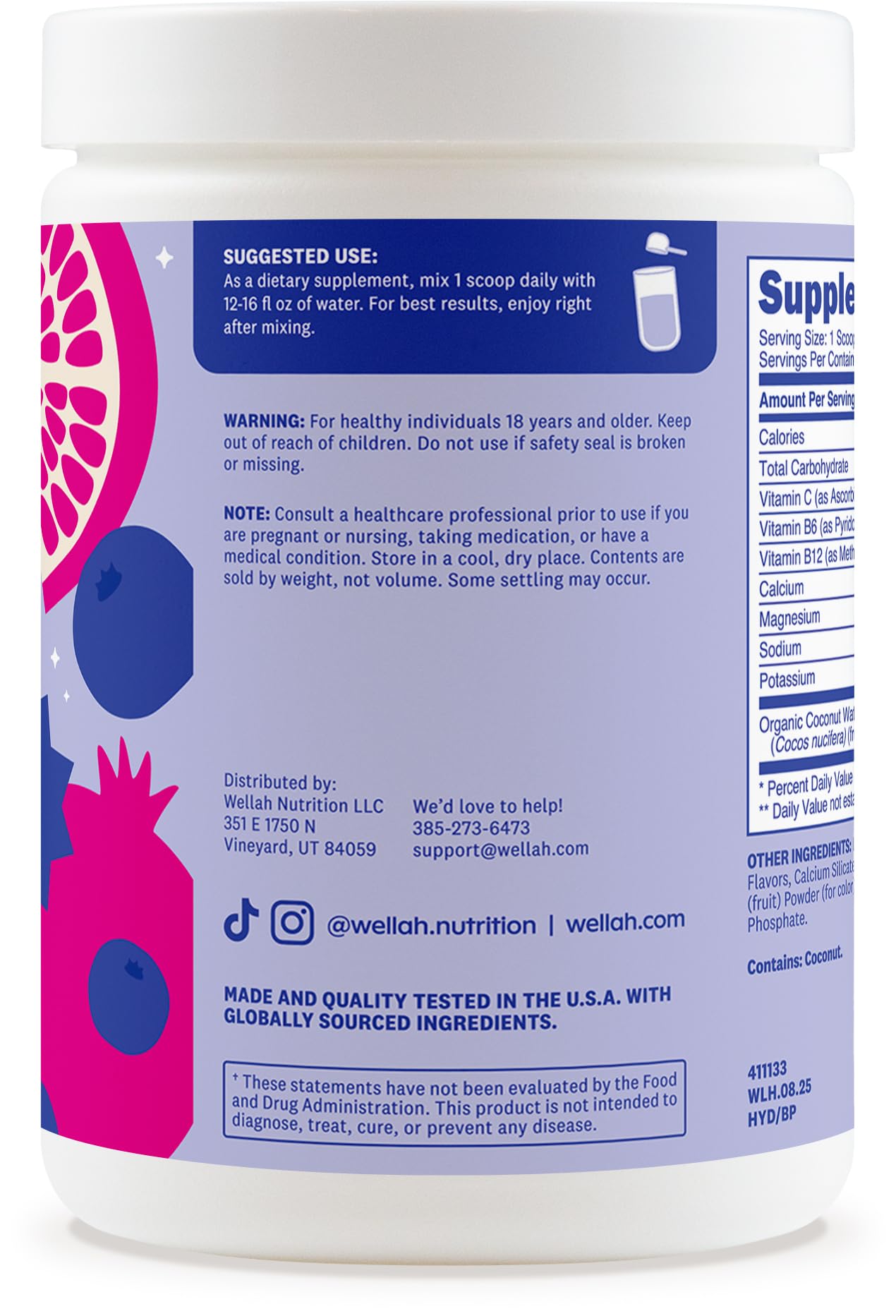 Nutrition facts showing 7 vitamins and minerals