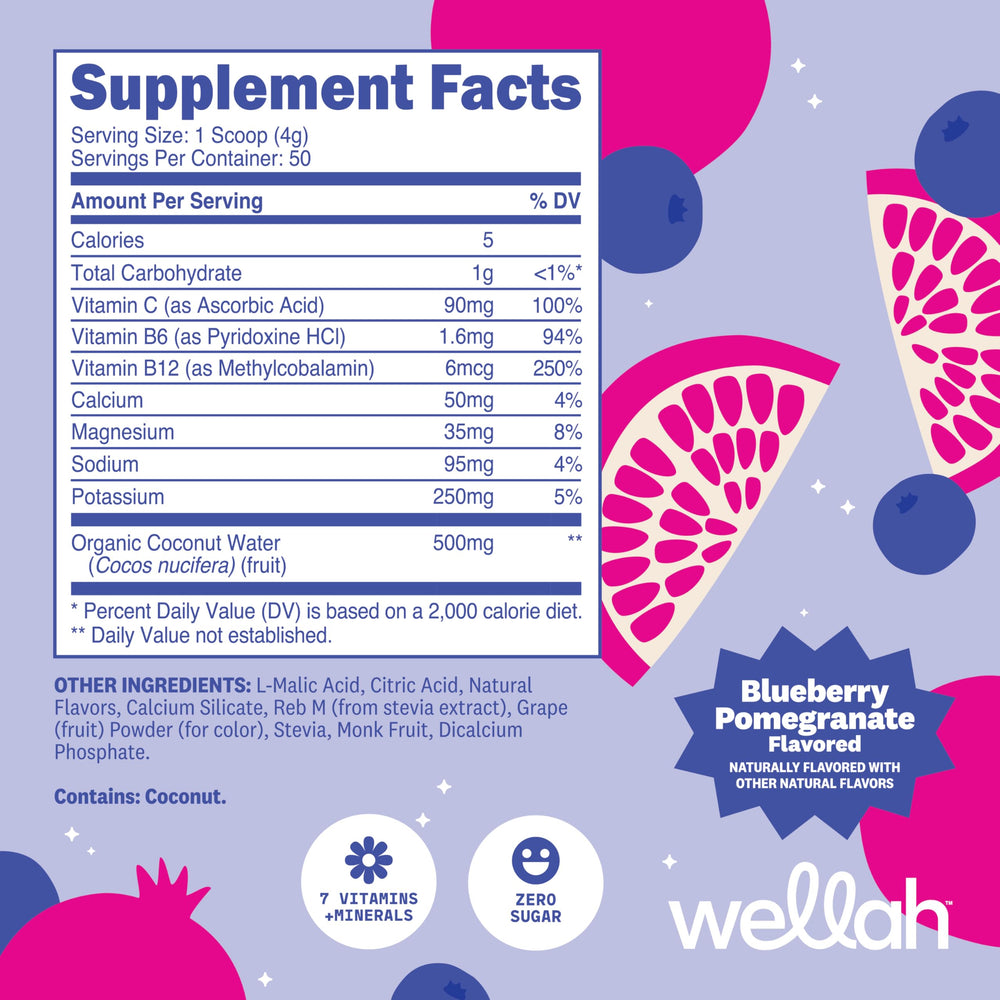 Wellah Electrolytes Powder Blueberry Pomegranate packaging