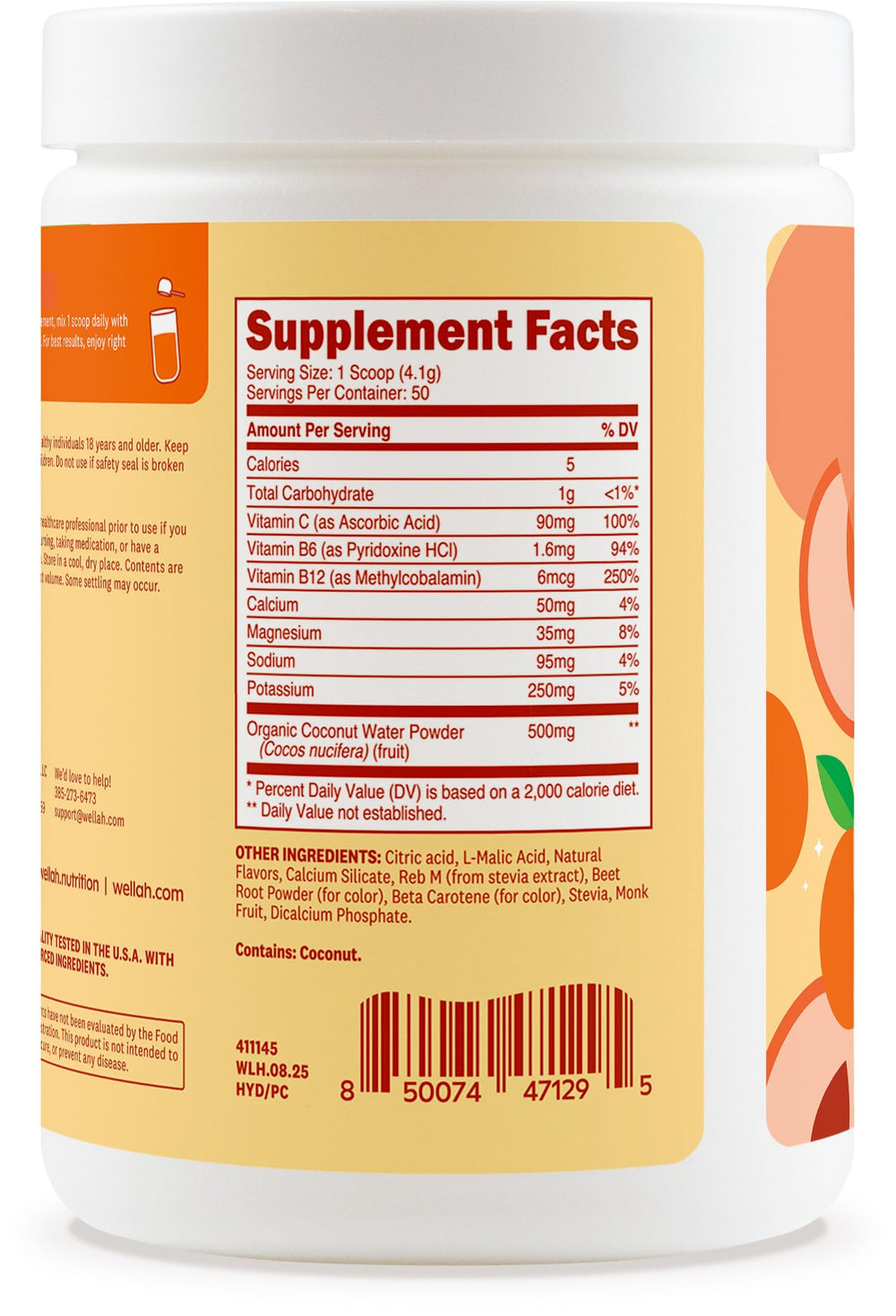 Wellah Electrolytes Peach Clementine pack-shot emphasizes convenient hydration option.