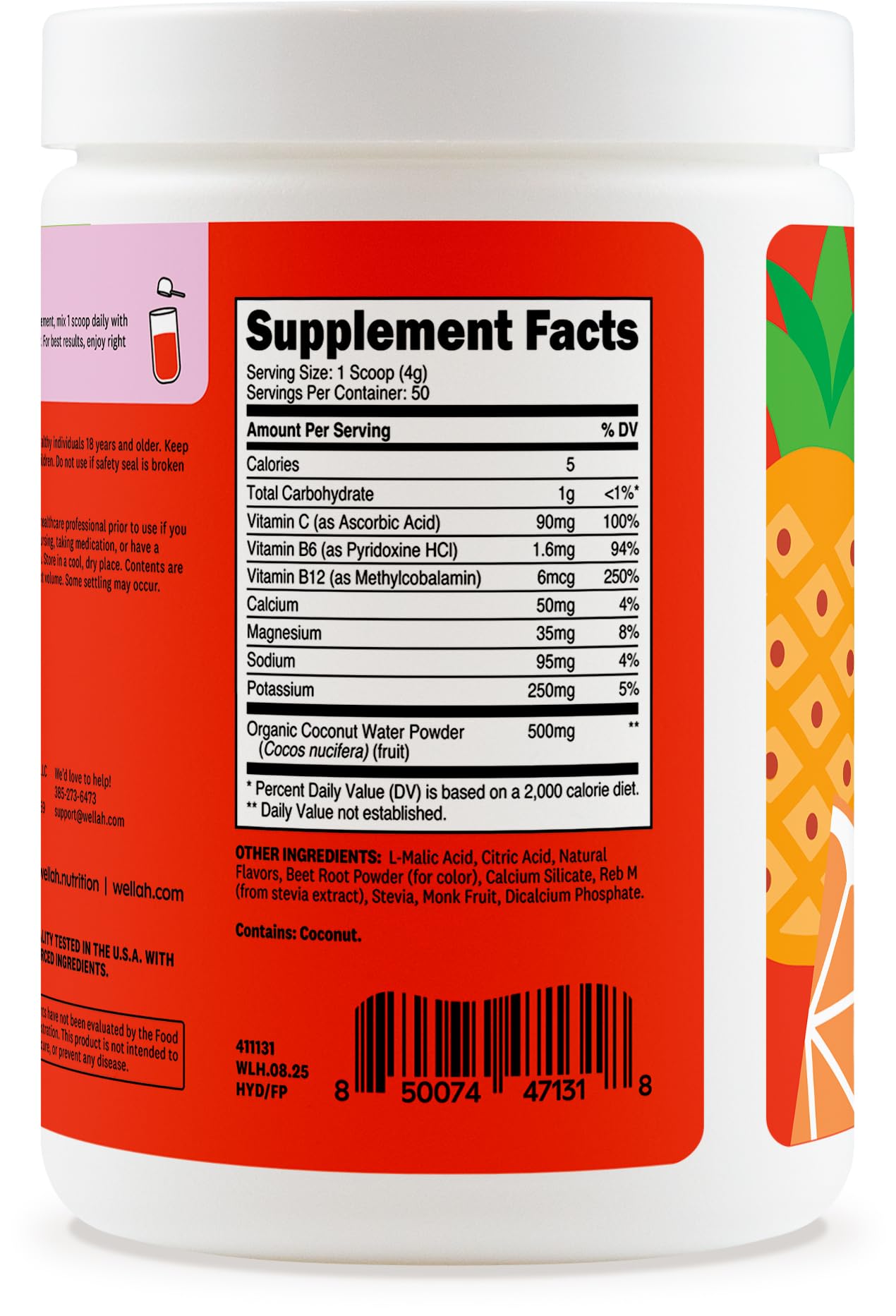 Wellah Electrolytes Powder Fruit Punch glass demonstrates zero sugar, full flavor refreshment.