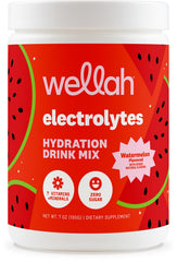 Wellah Electrolytes Watermelon bottle shows refreshing hydration after workouts.