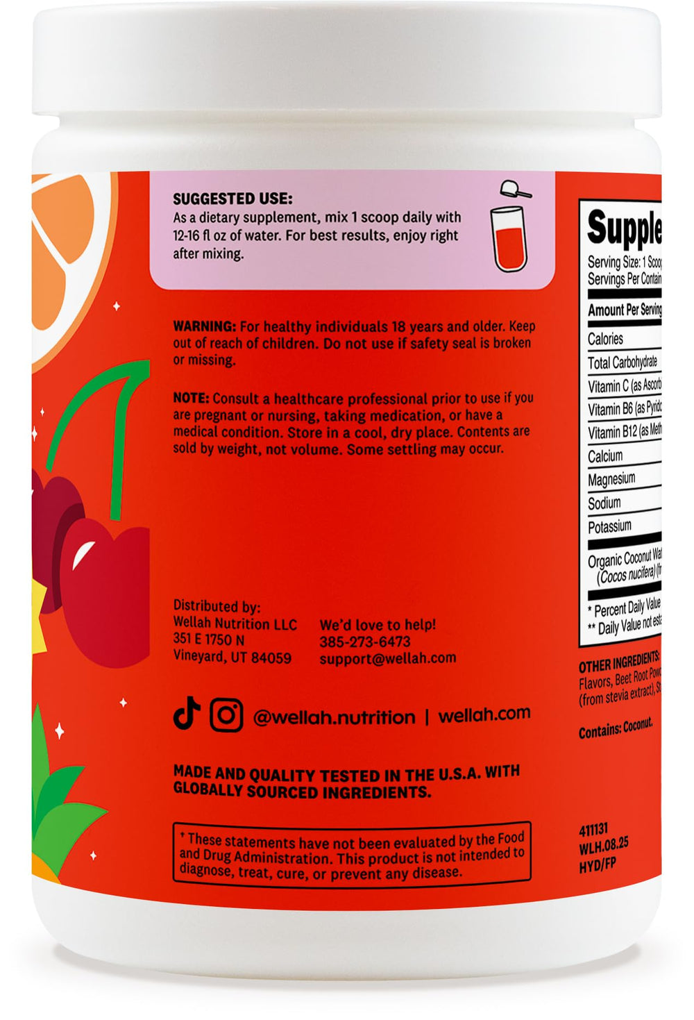 Glass of Wellah Electrolytes Watermelon drink shows zero sugar flavor.