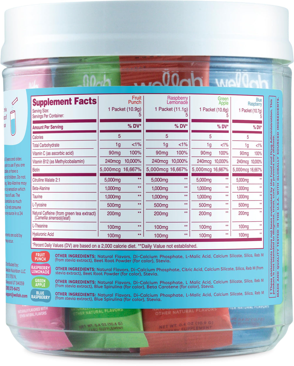 Etiqueta nutricional Wellah Get Going: claridad sobre ingredientes.