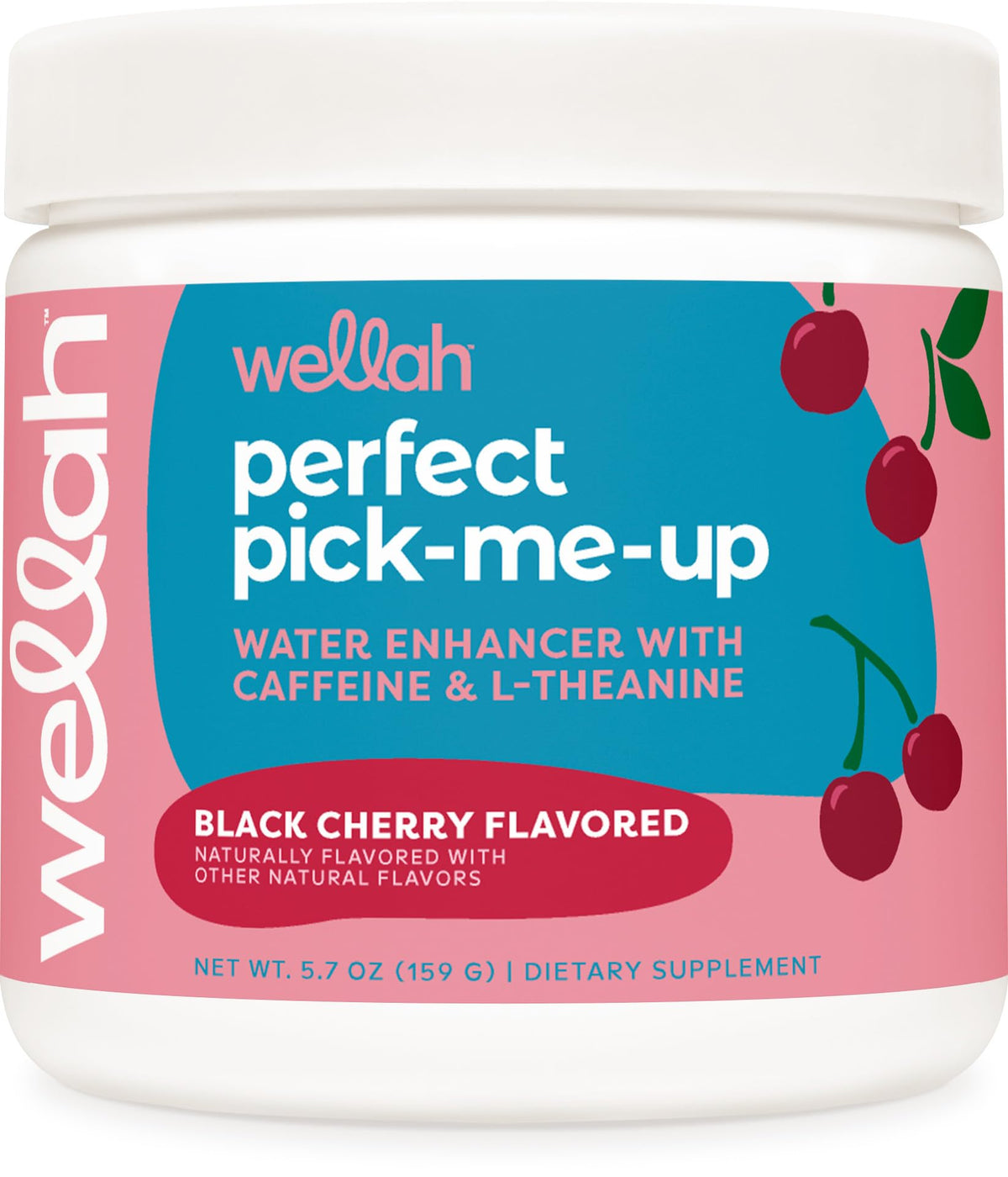 Front view of Wellah Perfect Pick-Me-Up Black Cherry 30-serving container