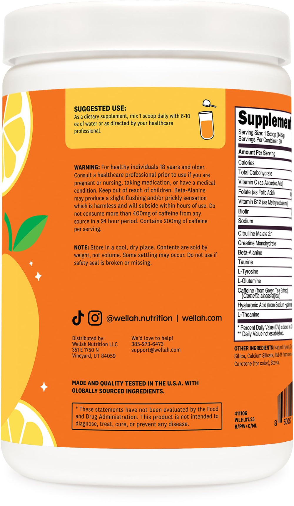 Wellah Pre-Workout Mango Lemonade glass-mix captures refreshing aroma