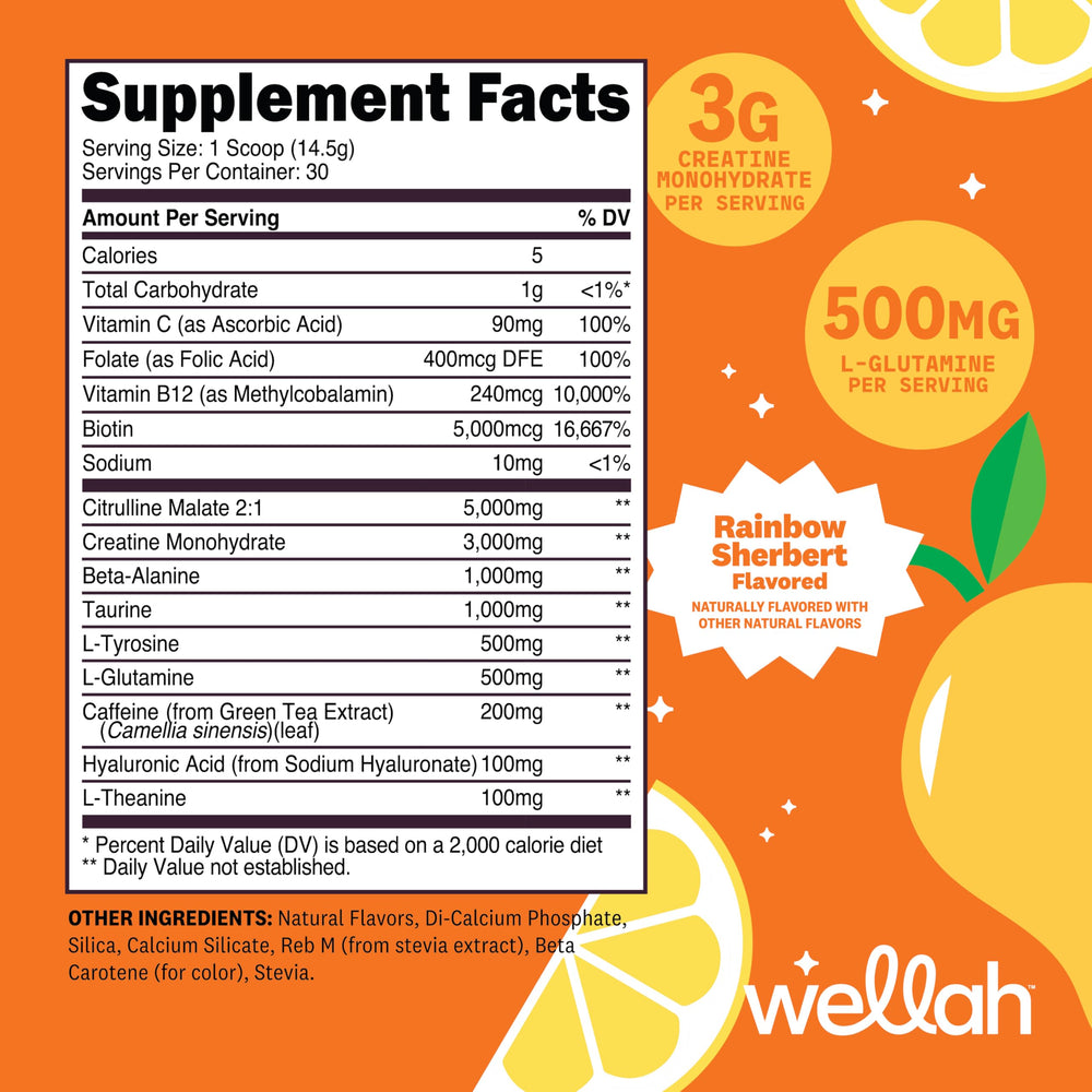 Wellah Pre-Workout Mango Lemonade scoop ready for quick mixing before training