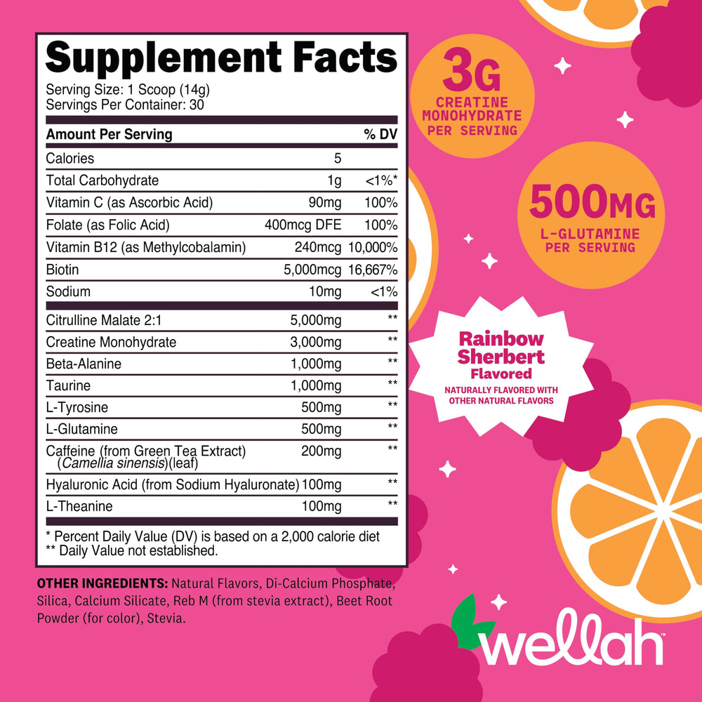 Wellah Pre-Workout Orange Raspberry scoop showing precise serving for energy.