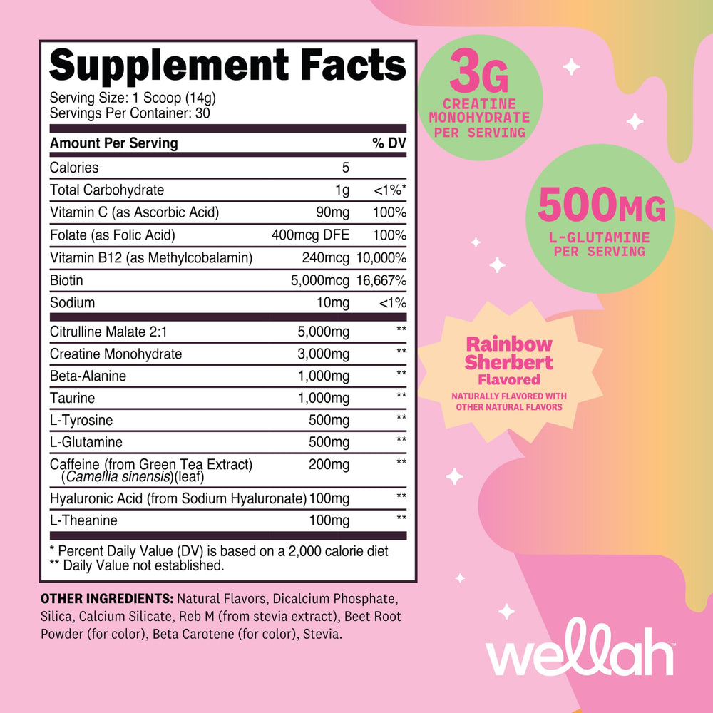 Wellah pre-workout caffeine scoop dispensing quick energy during training