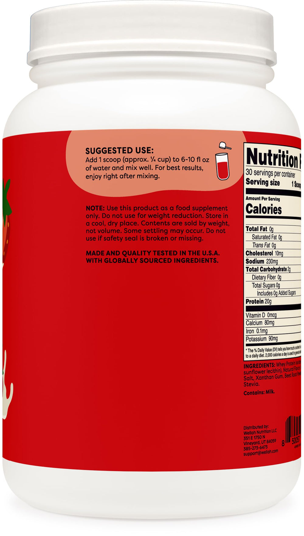 Wellah Protein Your Whey label shows NSF GMP quality and 30 servings.