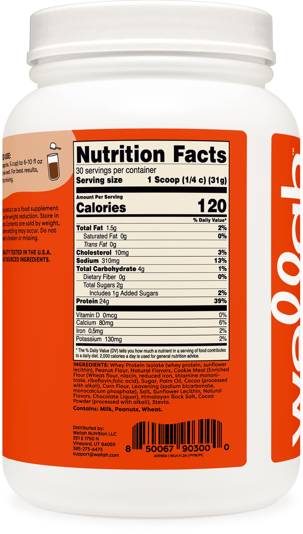 Wellah Protein Your Whey nutrition label emphasizes quality whey isolate and clear ingredients.