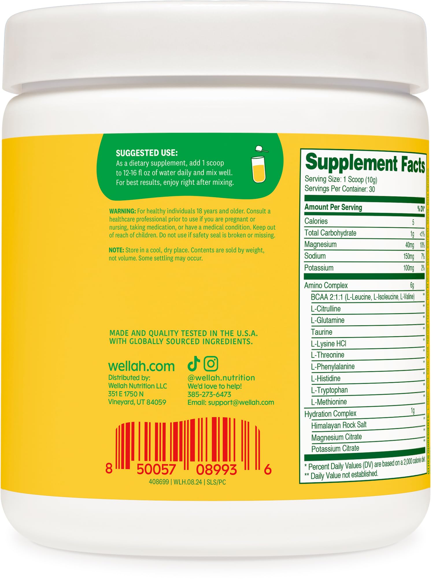 Wellah BCAA Powder packaging front view