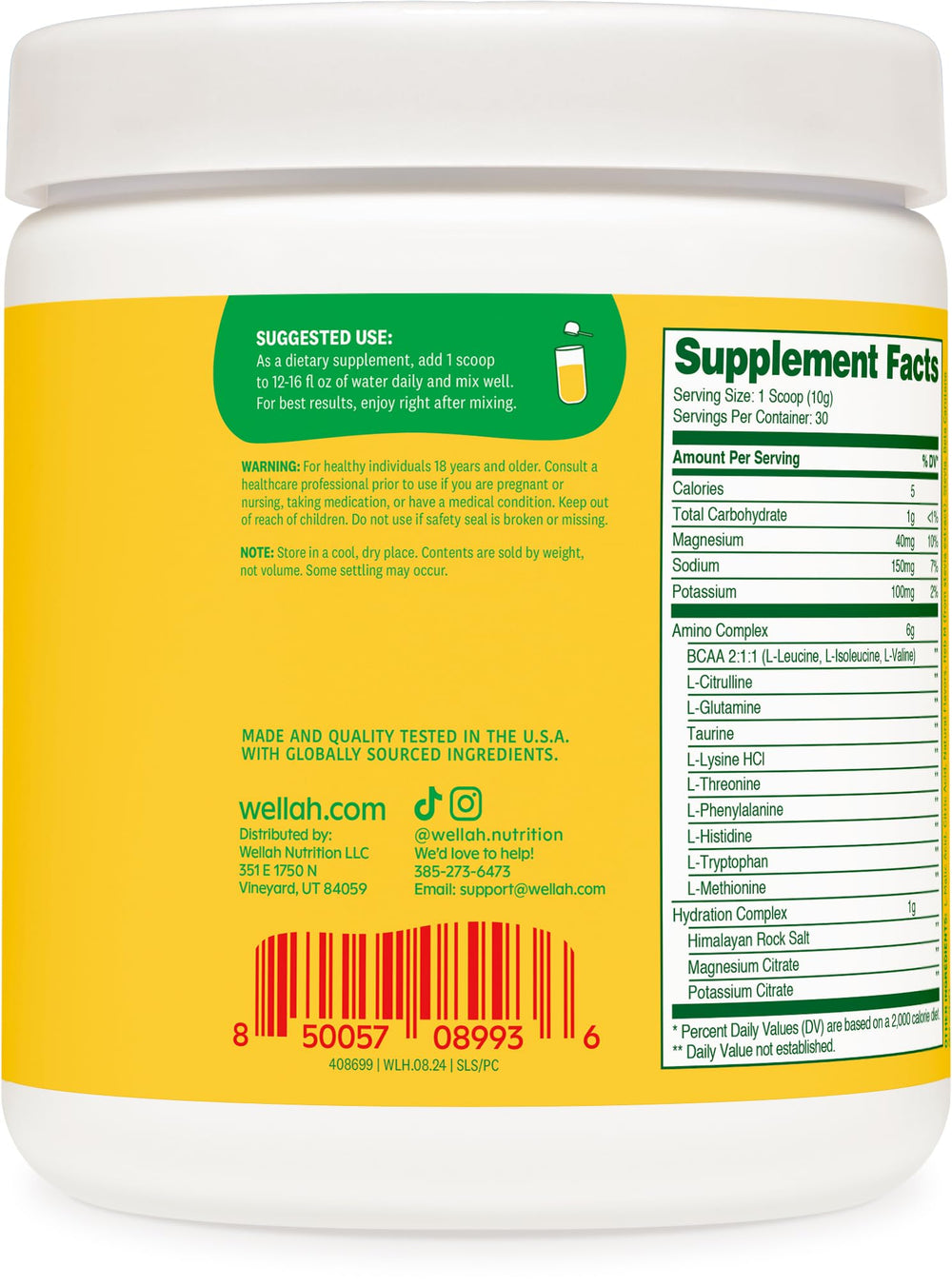 Wellah BCAA Powder packaging front view