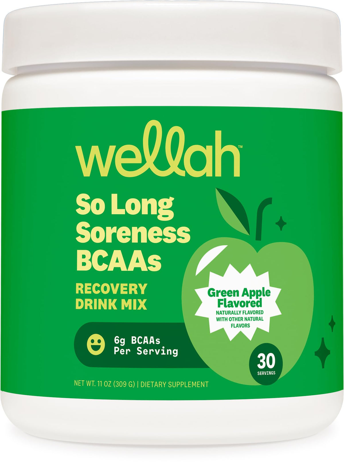 Wellah So Long Soreness BCAA Powder Green Apple flavor - 30 servings bottle