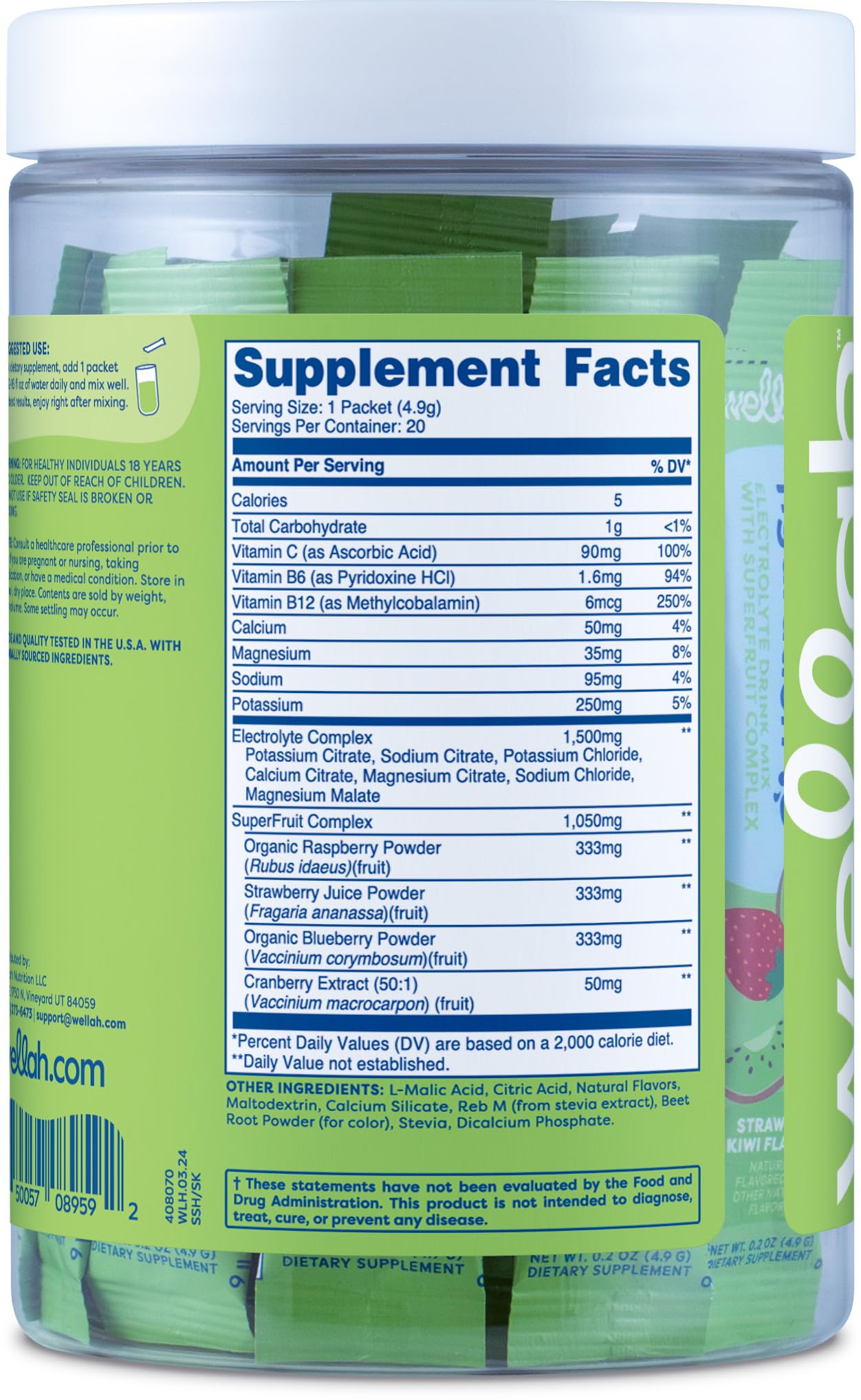 Wellah Splish Splash superfruit complex ingredients highlighted for flavor.