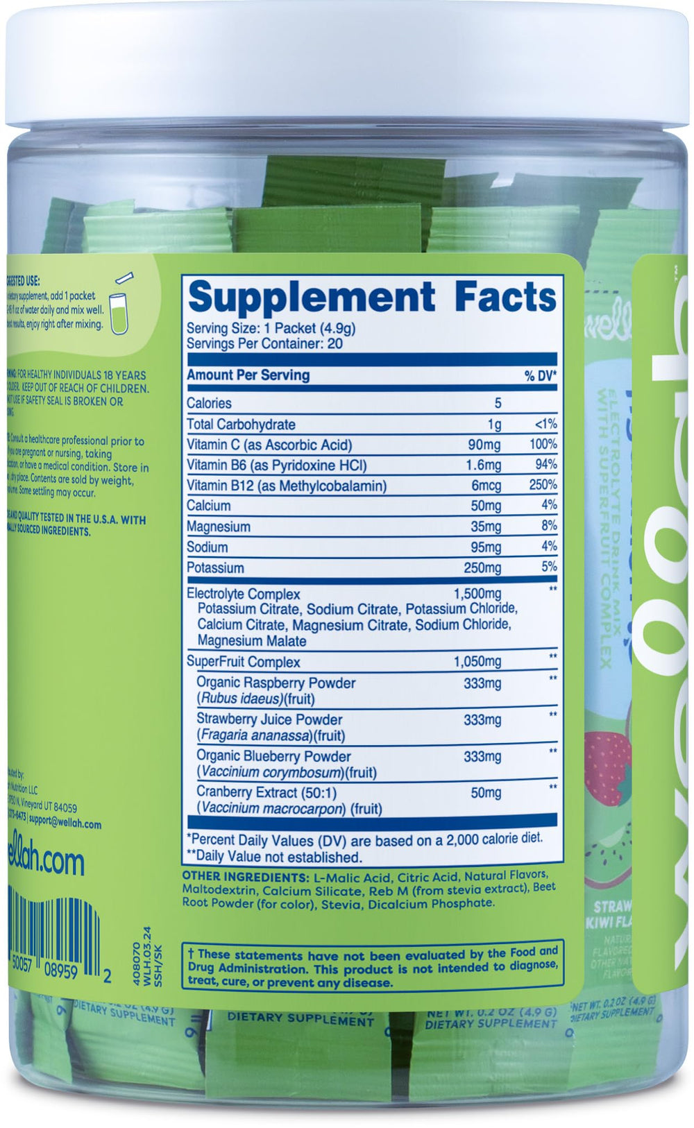 Wellah Splish Splash superfruit complex ingredients highlighted for flavor.