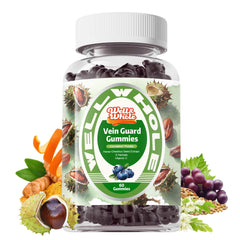Hero image showing Well&Whole Horse Chestnut Extract Gummies bottle, 60-count, sugar-free.