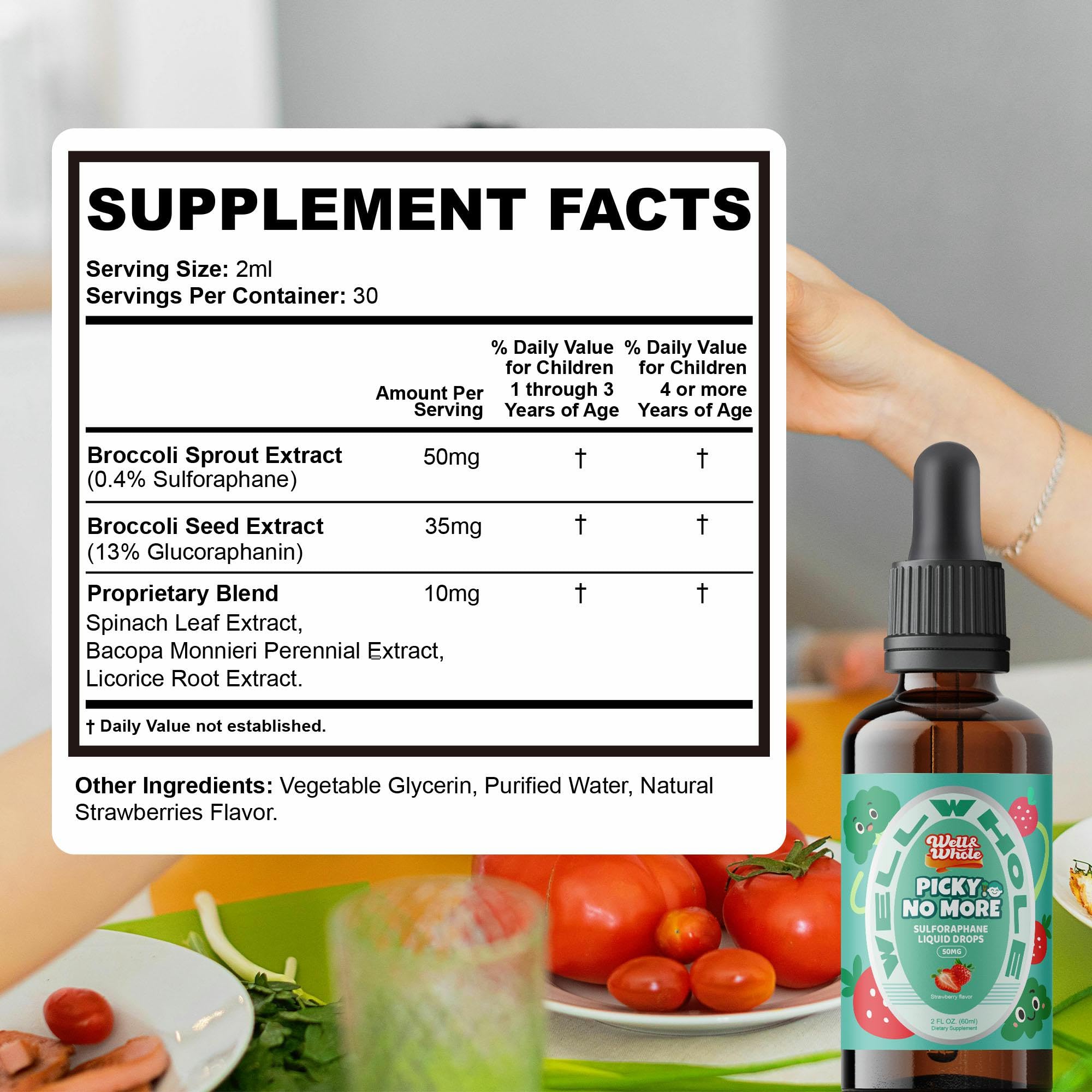 Vegan, sugar-free Well&Whole kids supplement label