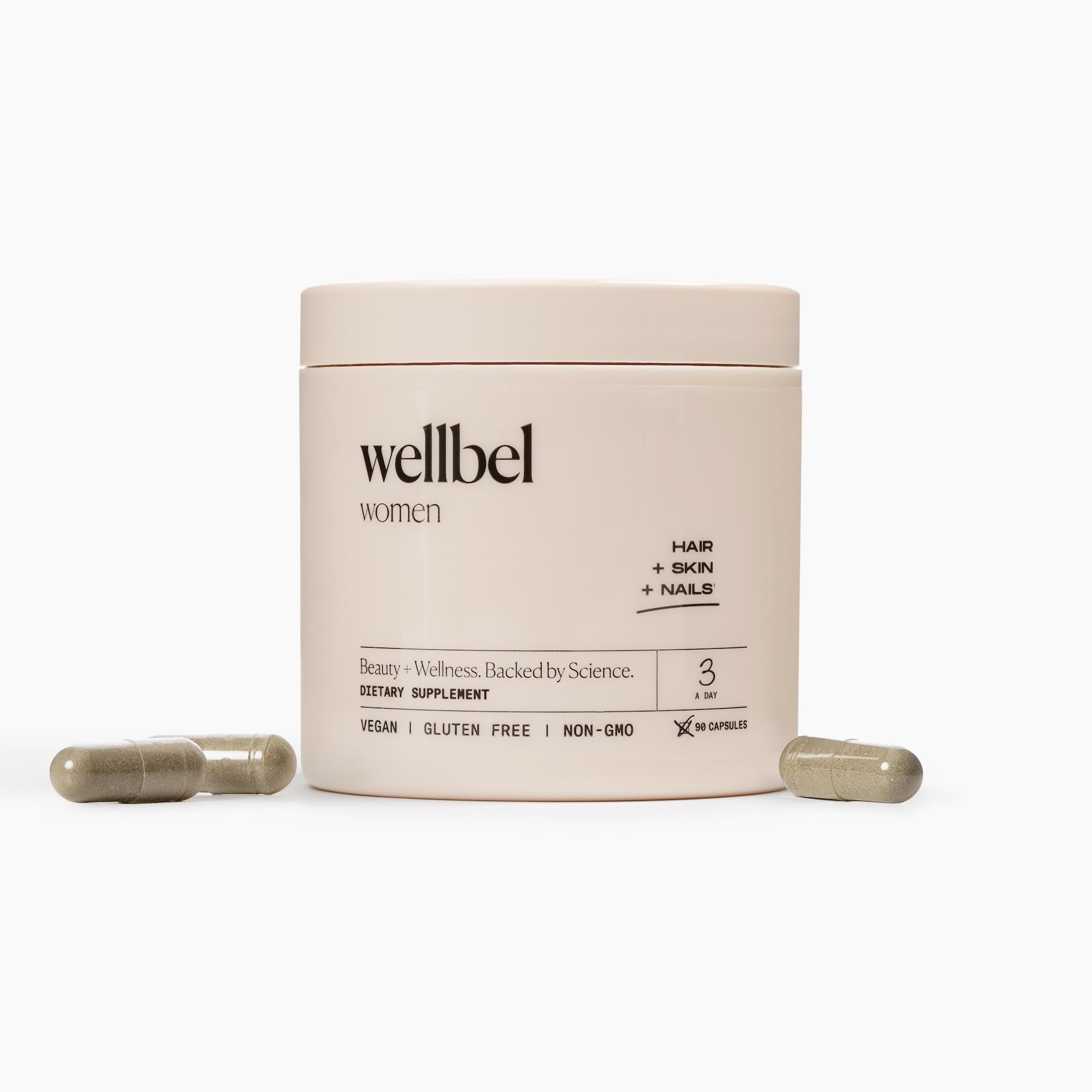 Bottle of WELLBEL Women Clean Supplement for hair, skin, and nails