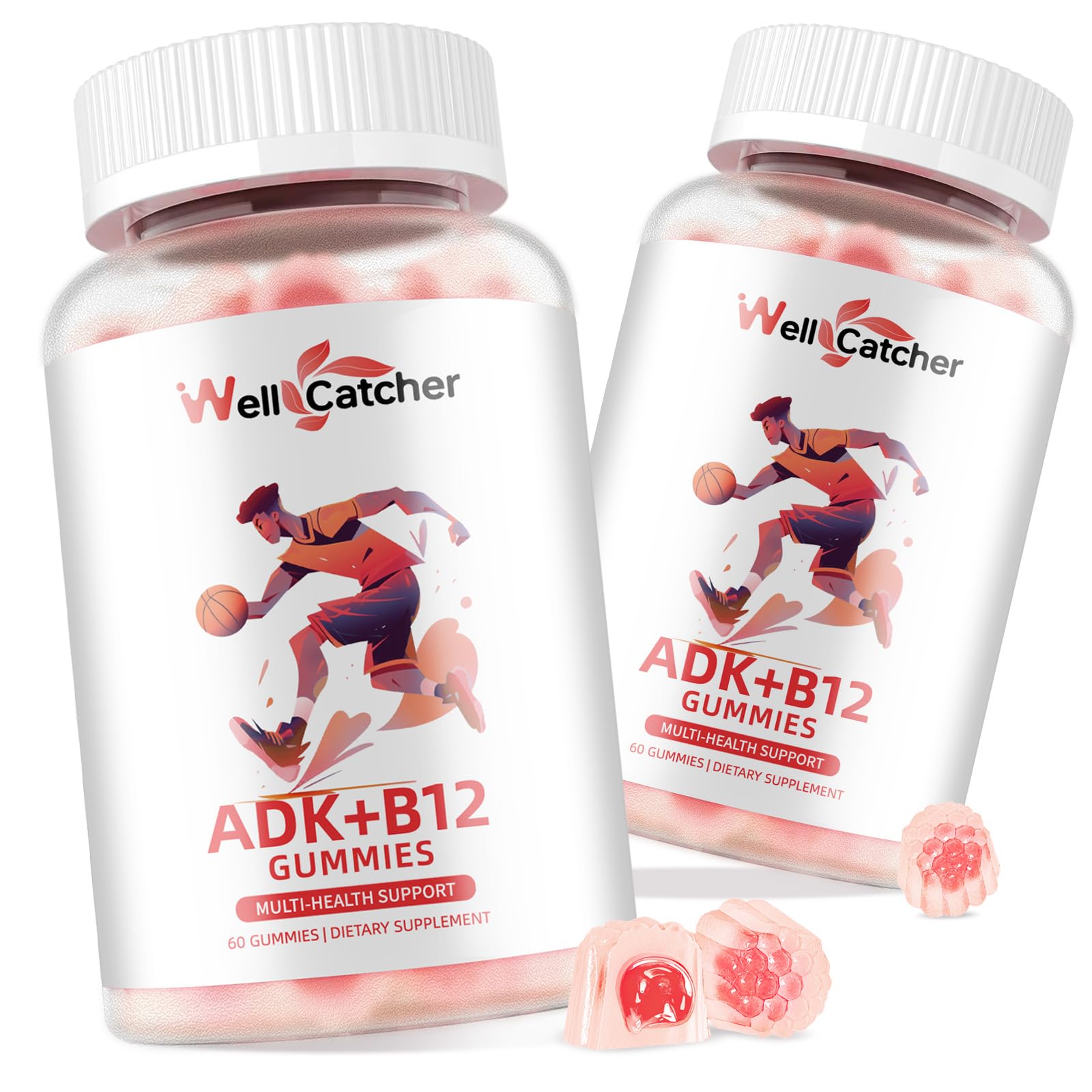Wellcatcher ADK+B12 Gummies raspberry flavor front view