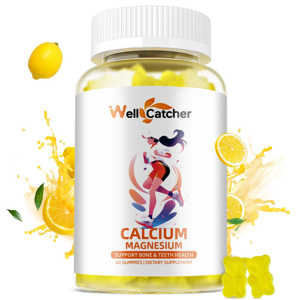 Wellcatcher Calcium Magnesium Gummies lemon flavor bottle front