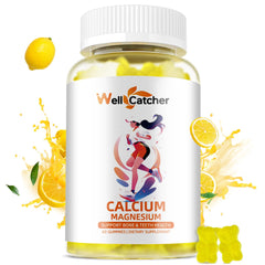 Wellcatcher Calcium Magnesium Gummies lemon flavor bottle front