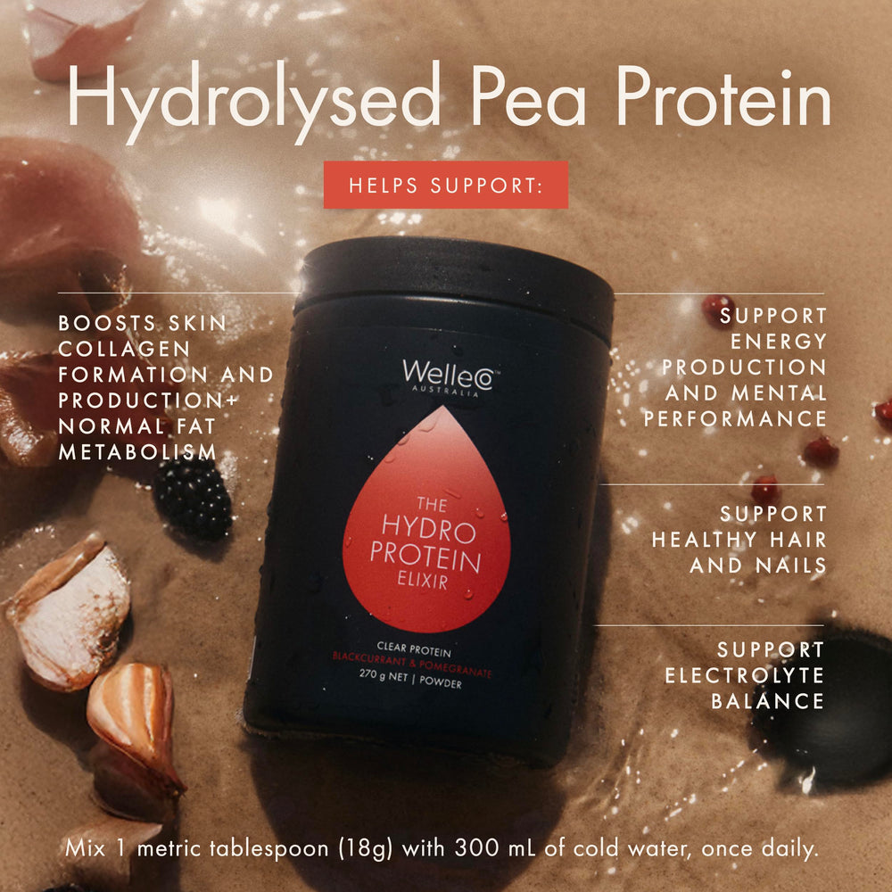 Wellco HydroProtein Elixir hyaluronic-acid-detail suggests skin-supporting hydration benefits.