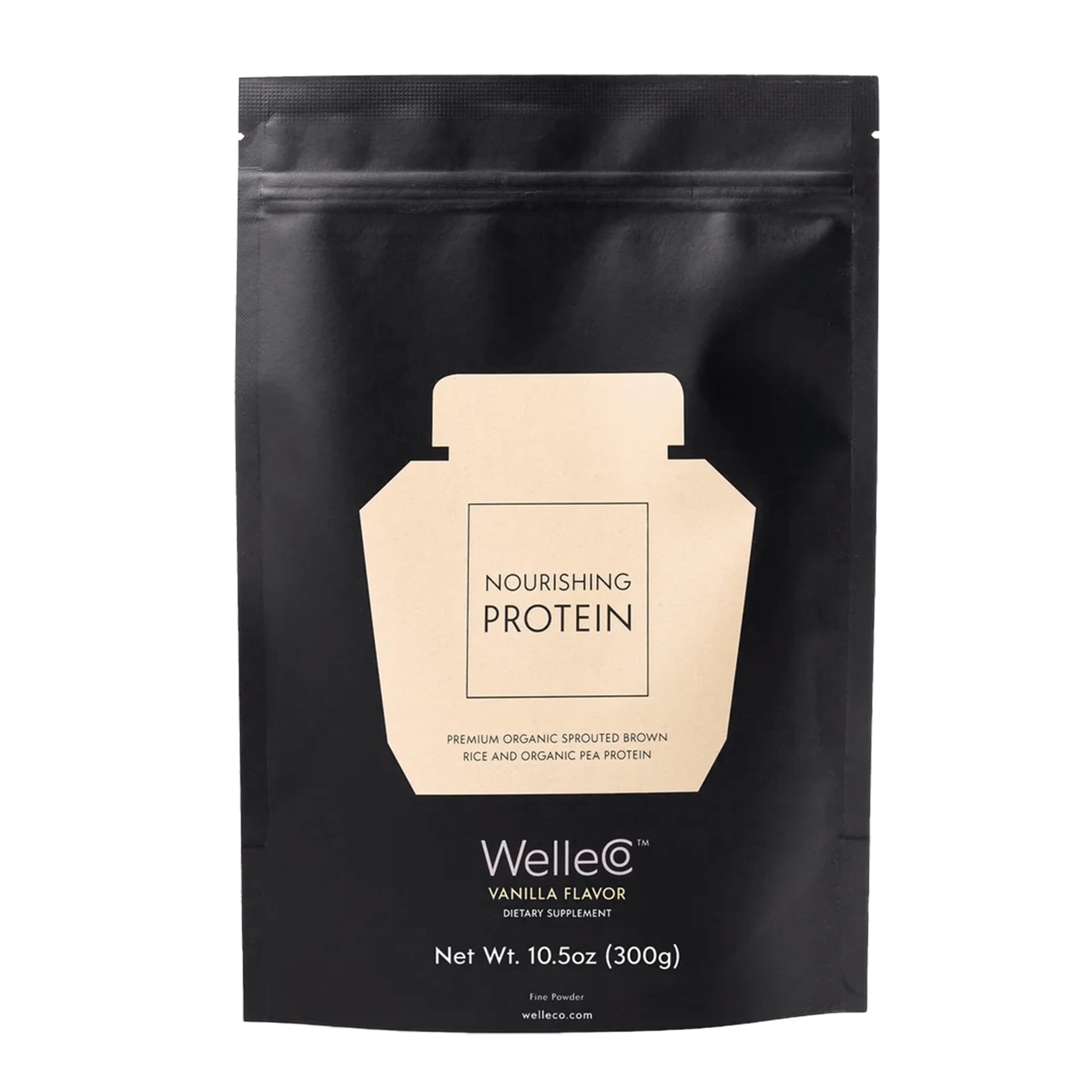 WelleCo vanilla protein powder bottle for dairy-free daily energy.