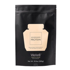 WelleCo vanilla protein powder bottle for dairy-free daily energy.