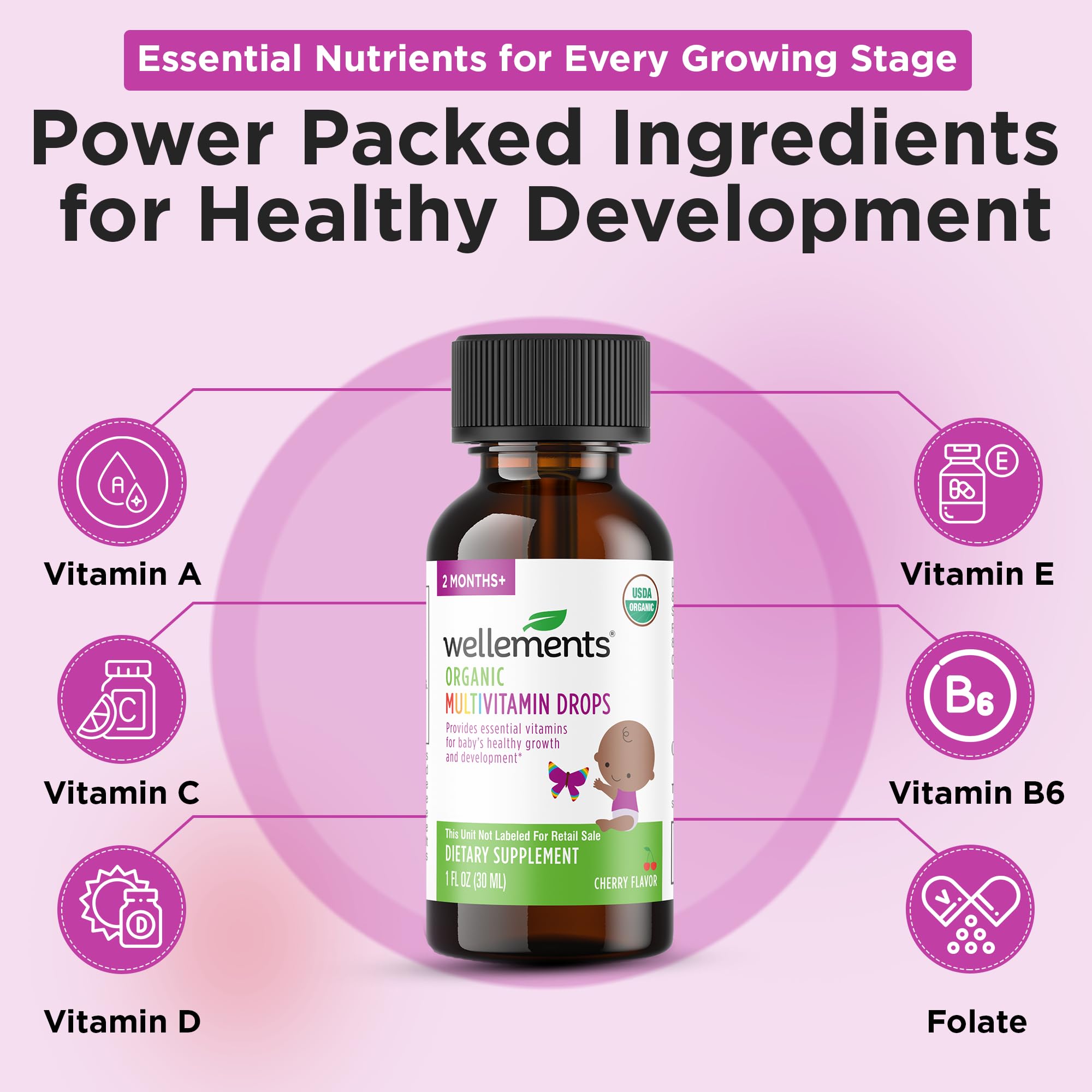 Cherry-flavored liquid multivitamin for infants and toddlers