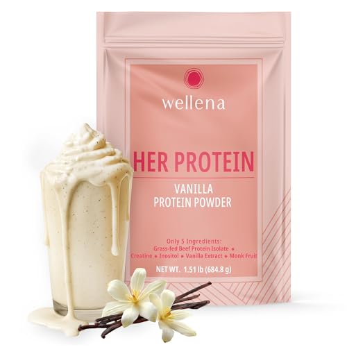 Wellena Her Protein bottle front highlights a dairy-free, midlife-friendly protein.
