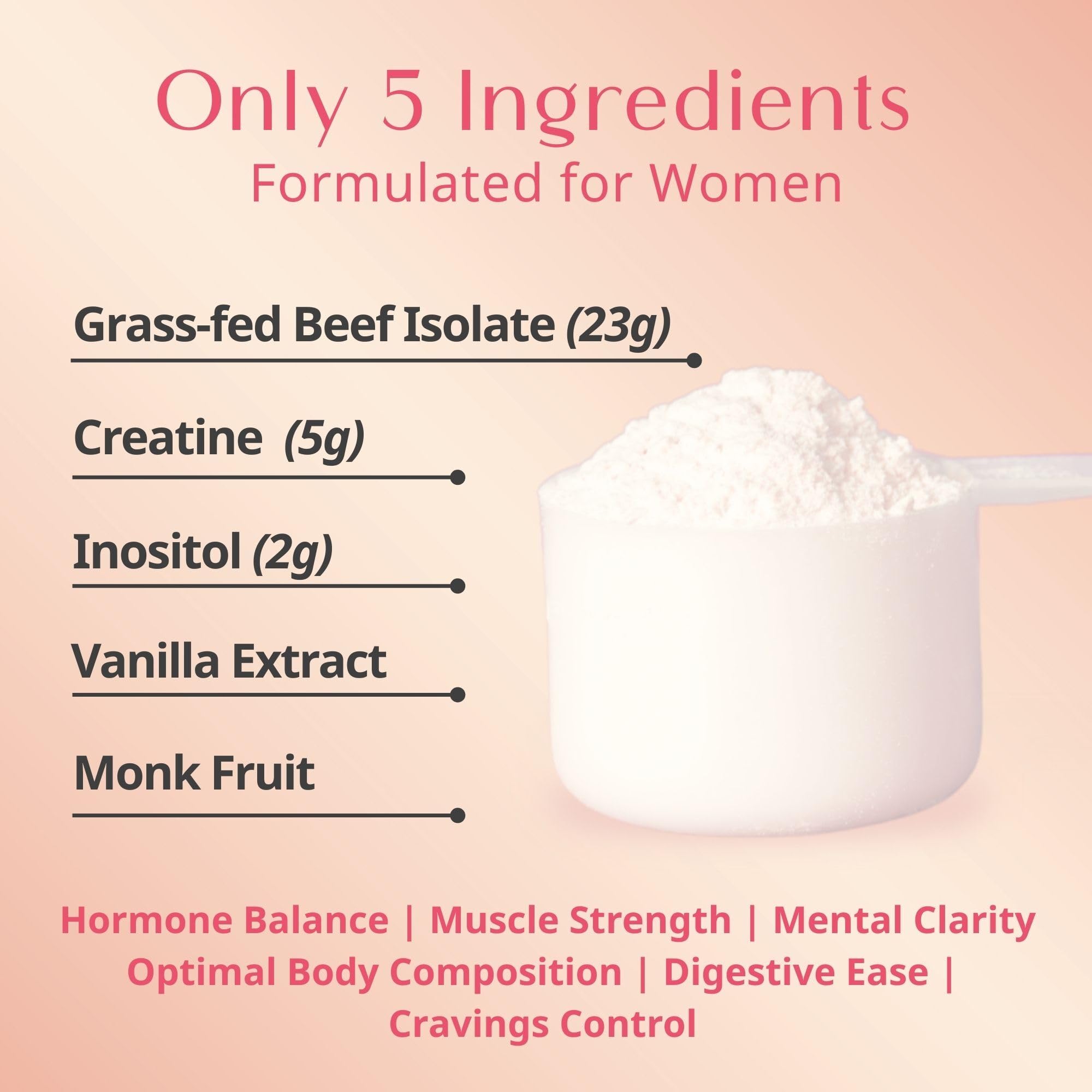 Wellena Her Protein ingredients panel lists beef isolate, creatine, inositol, vanilla, monkfruit.