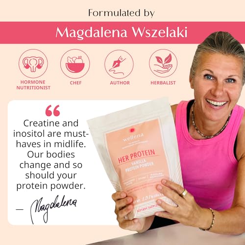 Wellena Her Protein vanilla scoop suggests smooth taste and easy mixability.