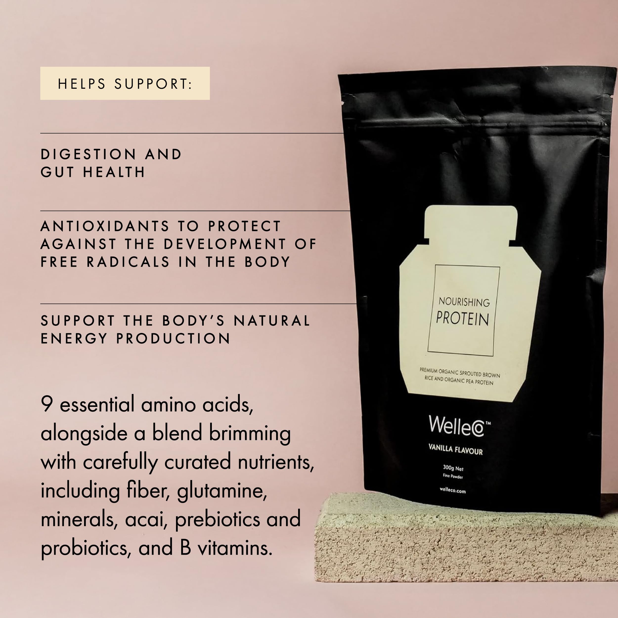 WelleCo vanilla poured into glass illustrates dairy free plant based shake enjoyment.