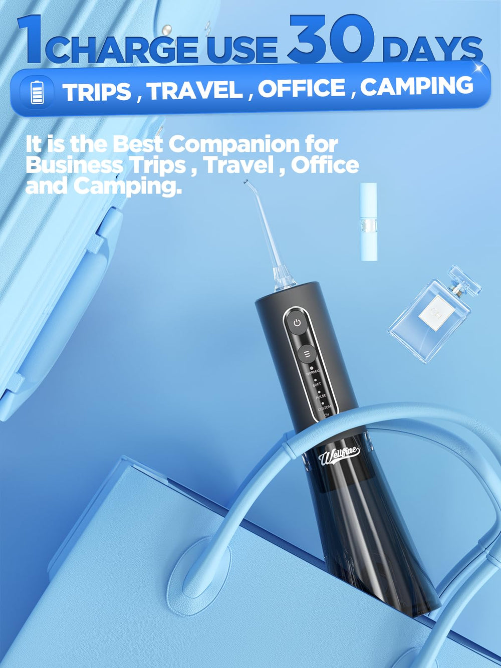 Travel-ready WELLFINE water dental flosser