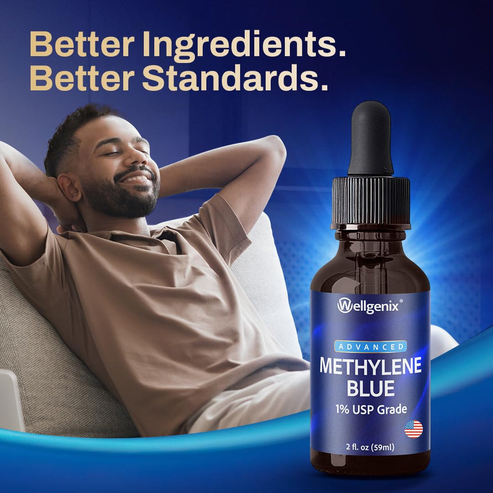 USA-made label on Wellgenix Methylene Blue Drops bottle