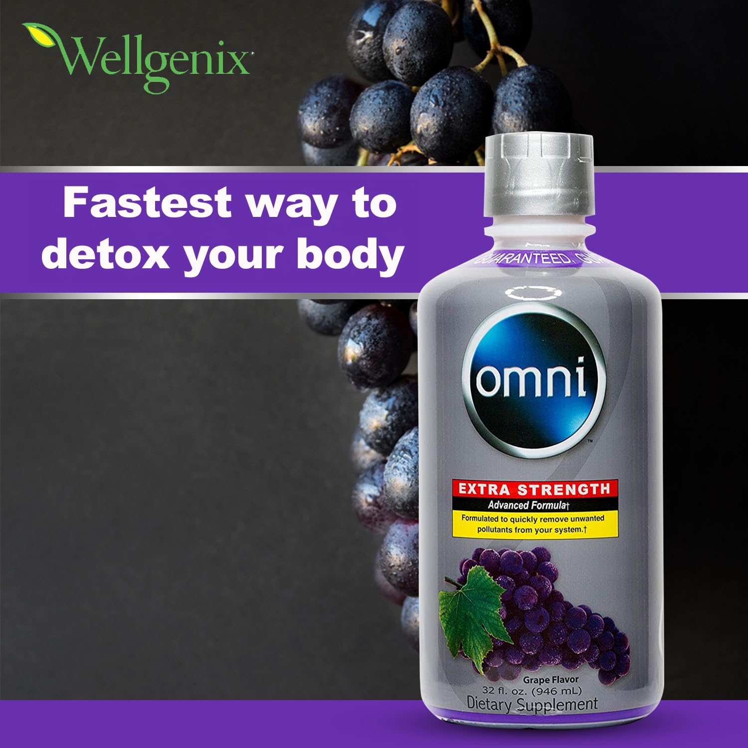 Wellgenix Omni Cleansing Drink bottle back nutrition highlights vitamins and minerals