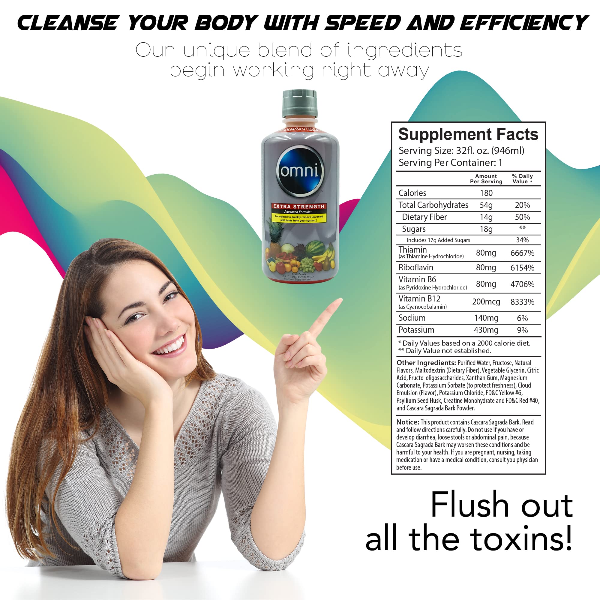 Wellgenix Omni Cleansing Drink 32oz bottle marks generous detox support.