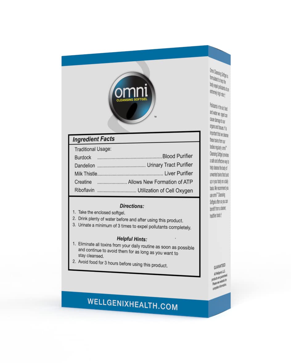 Wellgenix Omni directions packet showing simple dosing guidance for cleansing.