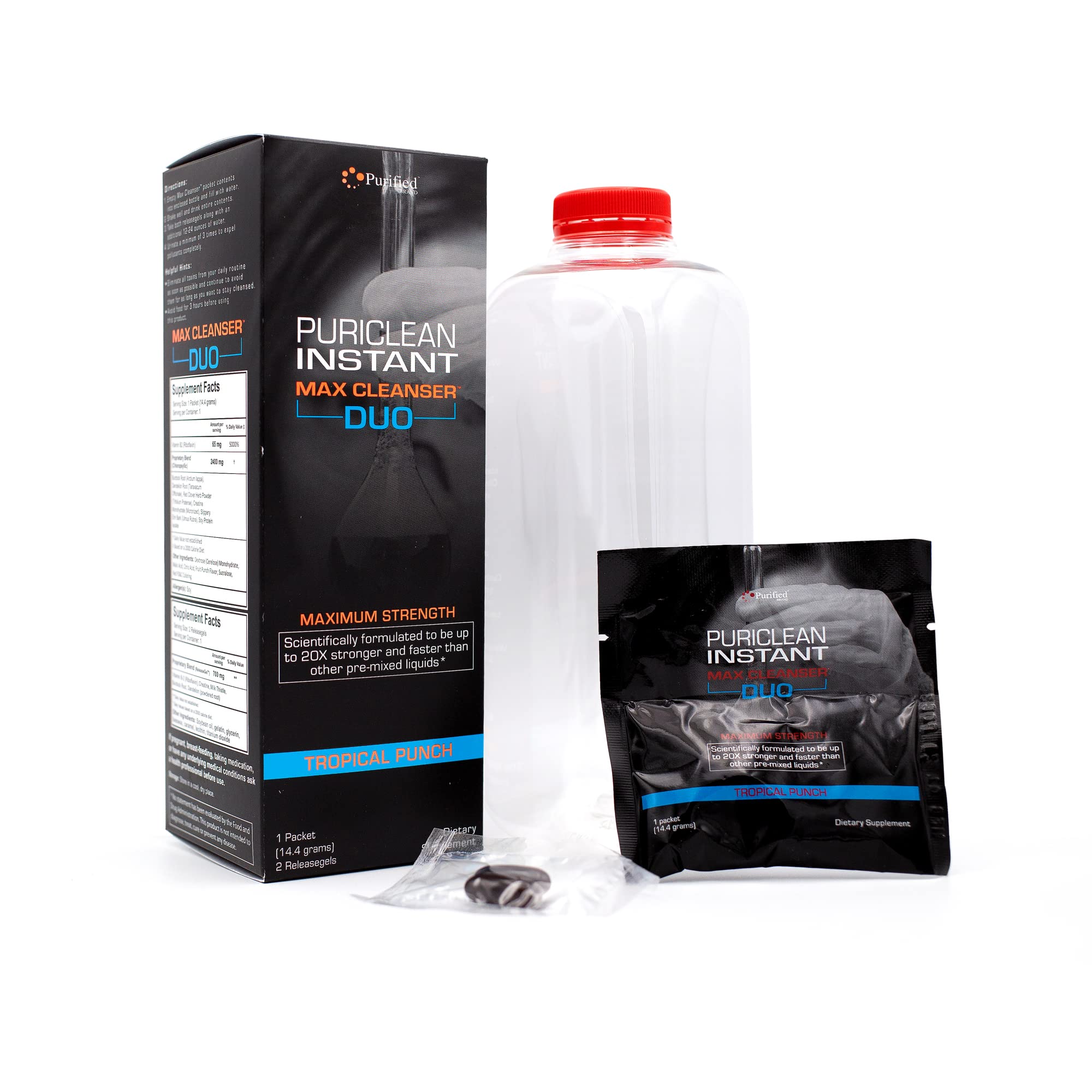 Wellgenix Puriclean powder being poured into water for activation and quick detox