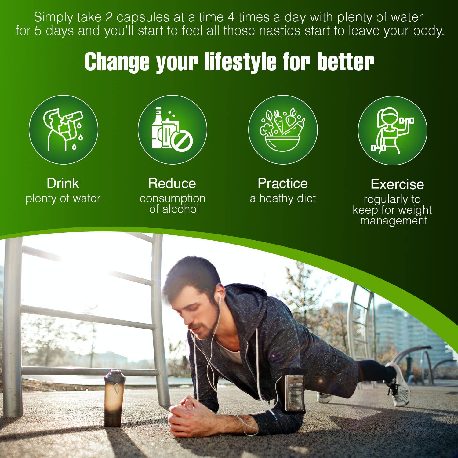 Wellgenix Strip 5 Day Detox hydration reminder shows water intake for best results.