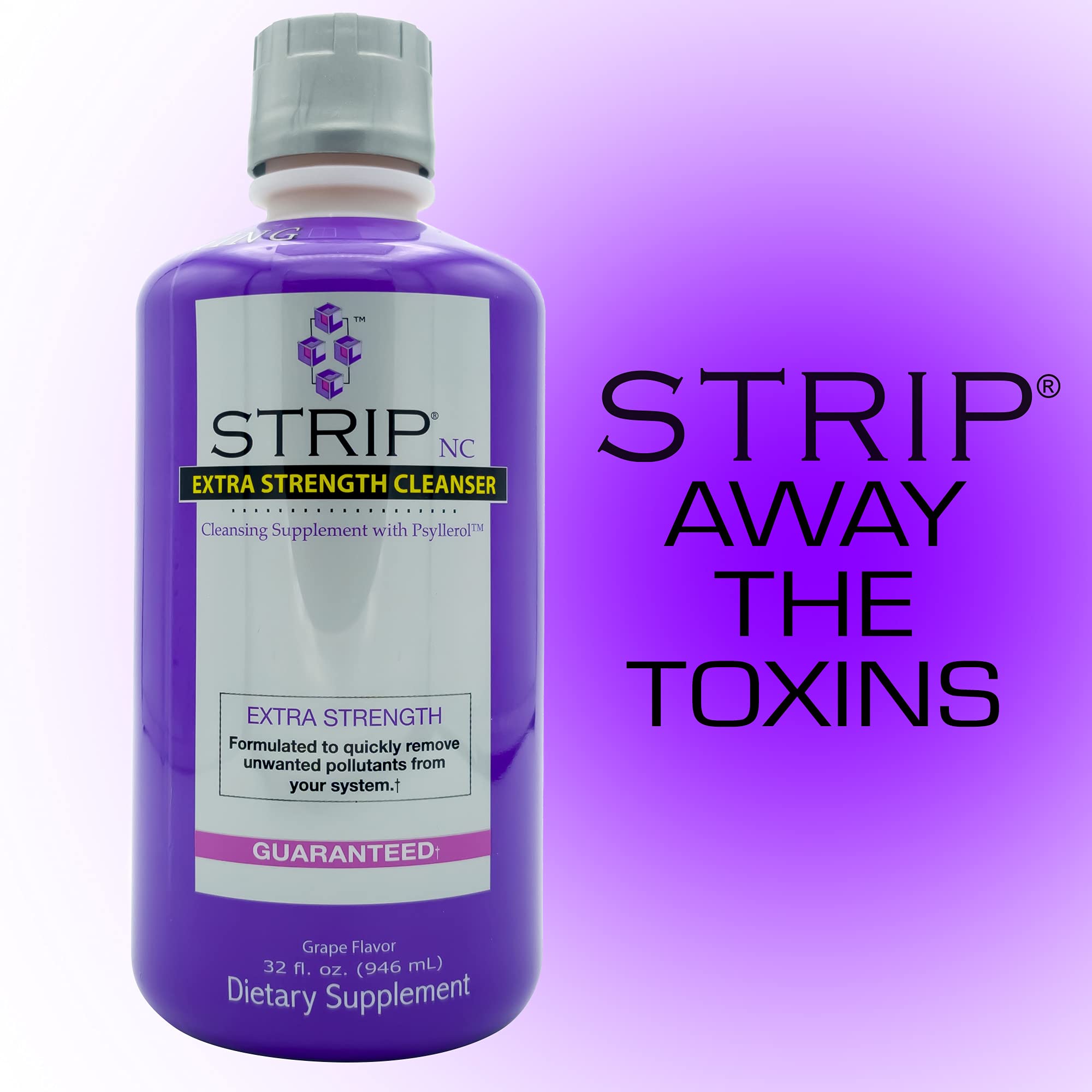 Wellgenix Strip NC bottle pour demonstrates grape-flavored cleanse moment.
