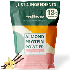 Wellious Vanilla Almond Protein Powder bottle front view