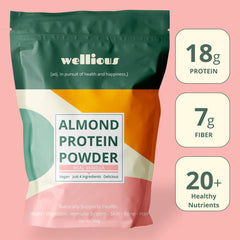 Vanilla almond protein powder scoop with powder