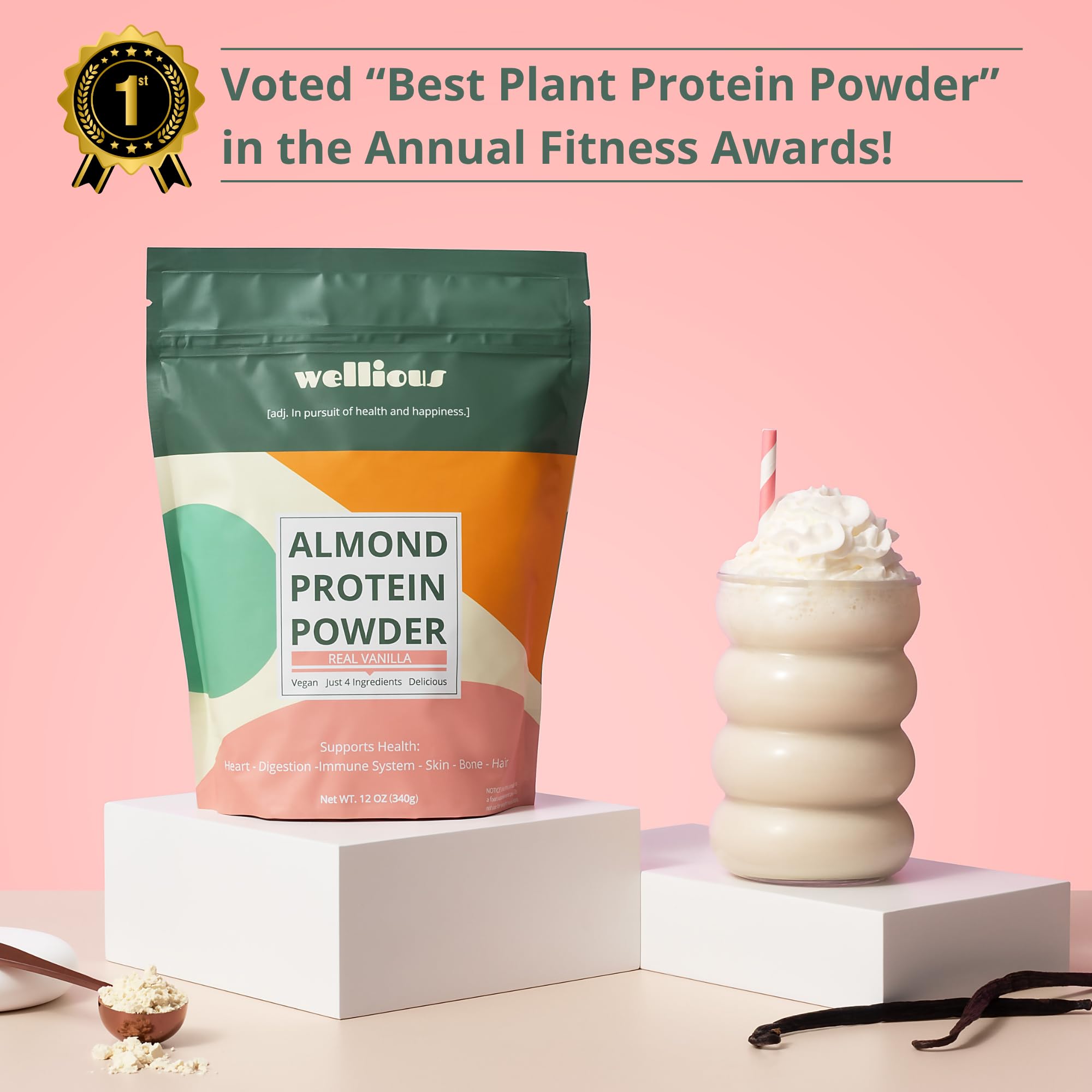 Ingredient blend of almond and chickpea proteins with vanilla flavor