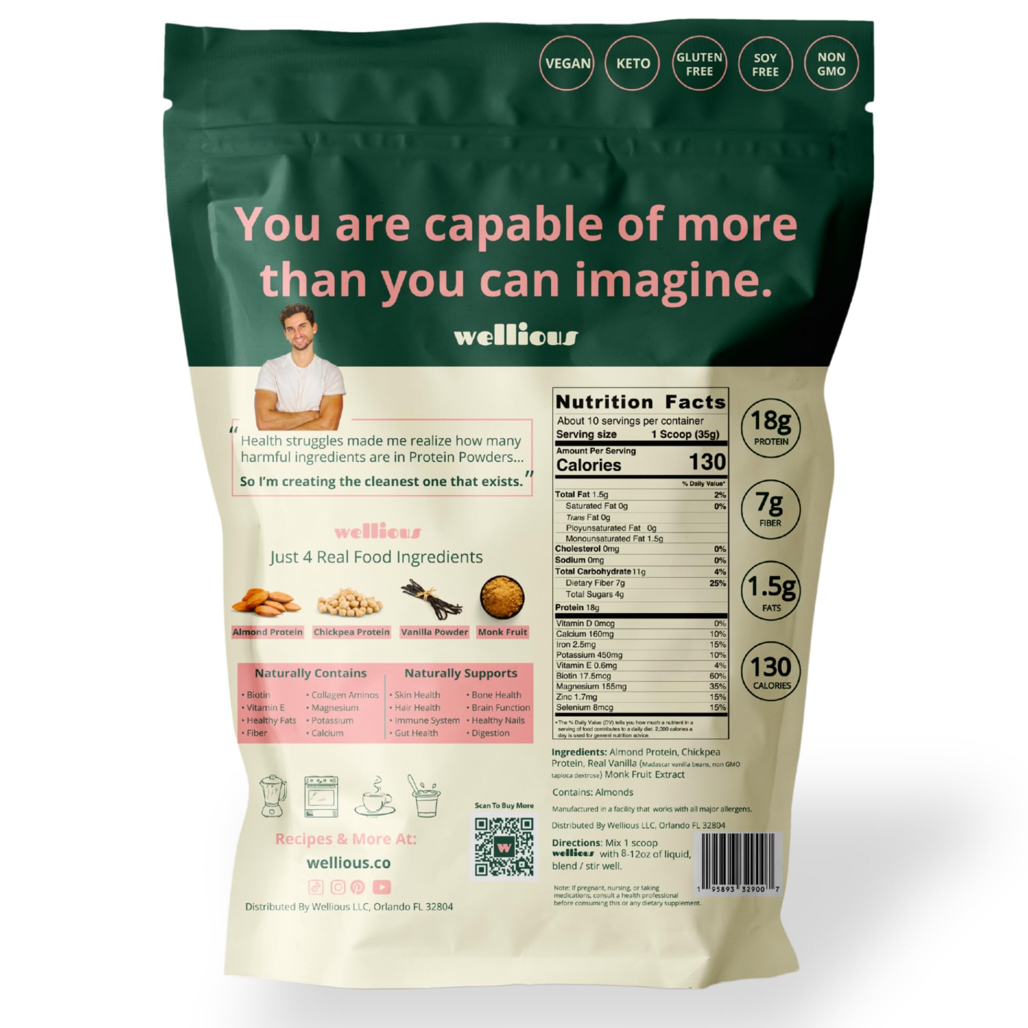 Clean label Wellious Vanilla Almond Protein Powder ingredients