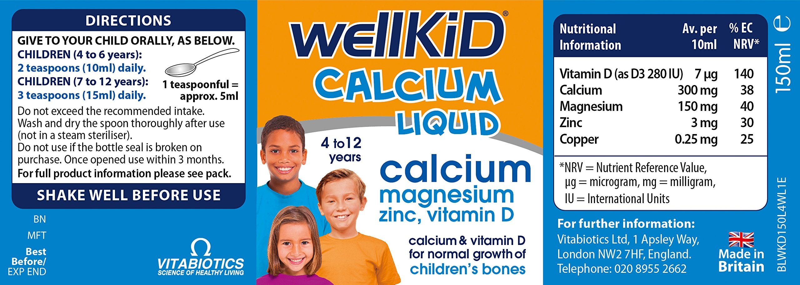 Wellkid Calcium Liquid 150ml product shot on white background
