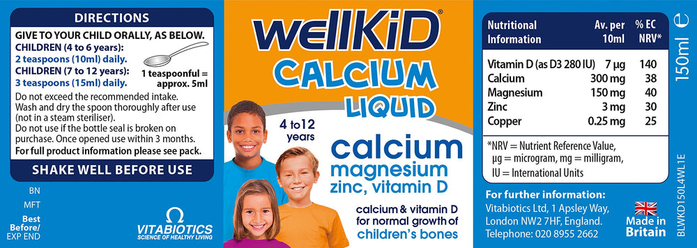 Wellkid Calcium Liquid 150ml product shot on white background