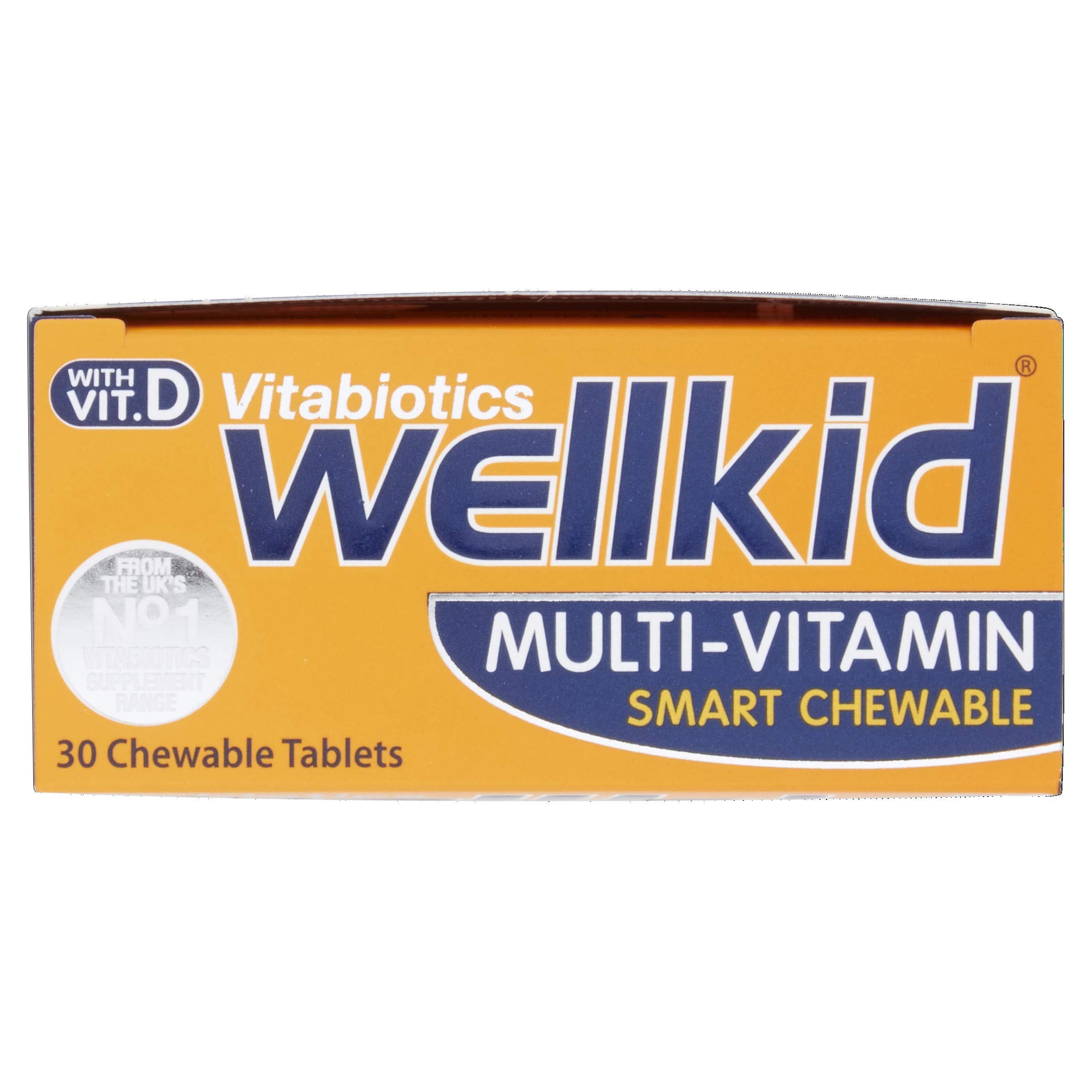 Wellkid Chewable Tablets serving size and vitamins illustration