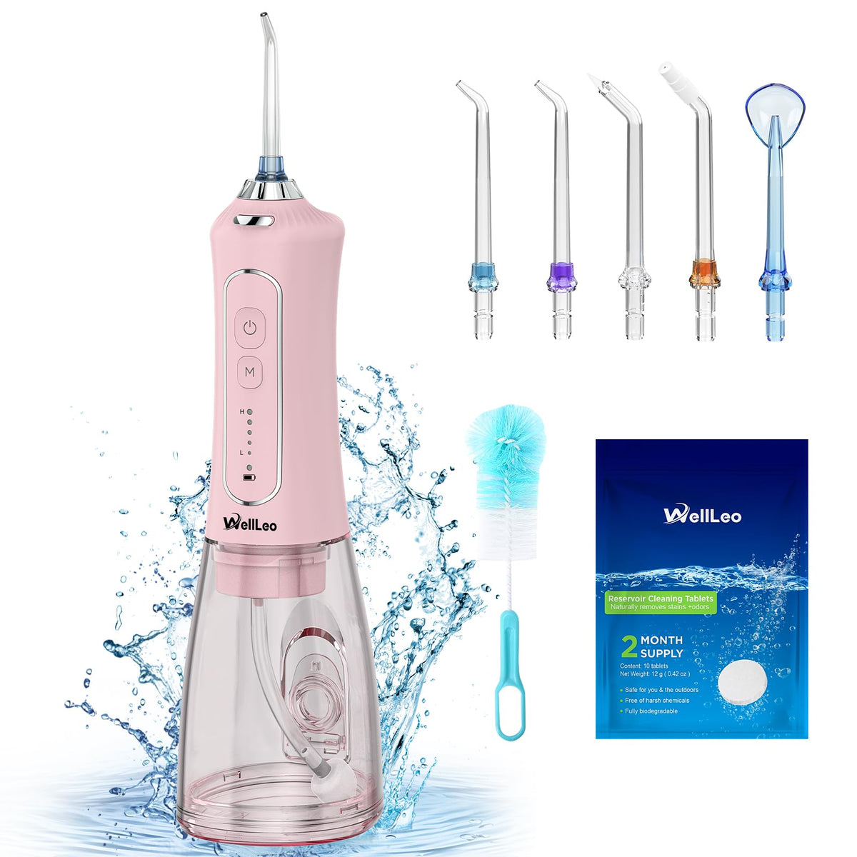 WellLeo Water Flosser front view with 300ml reservoir